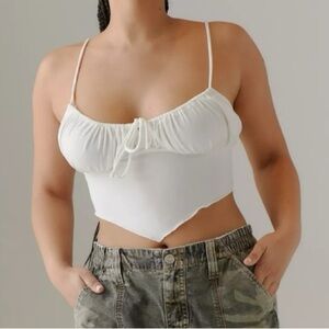 urban outfitters capri cami babydoll handkerchief hem white blue tint tank top